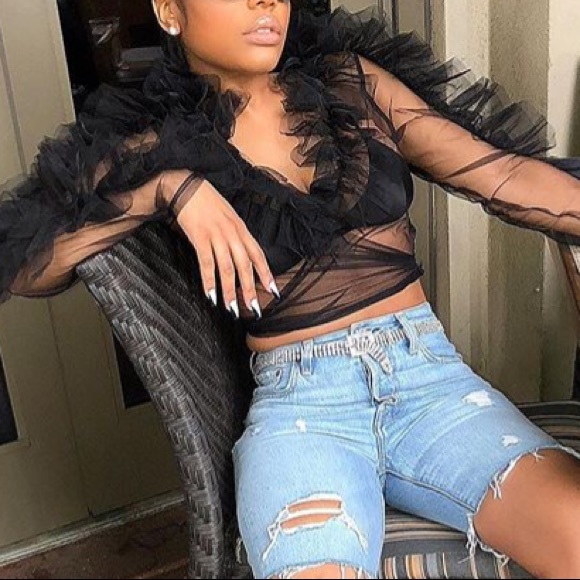 Tops - Black sheer ruffle top